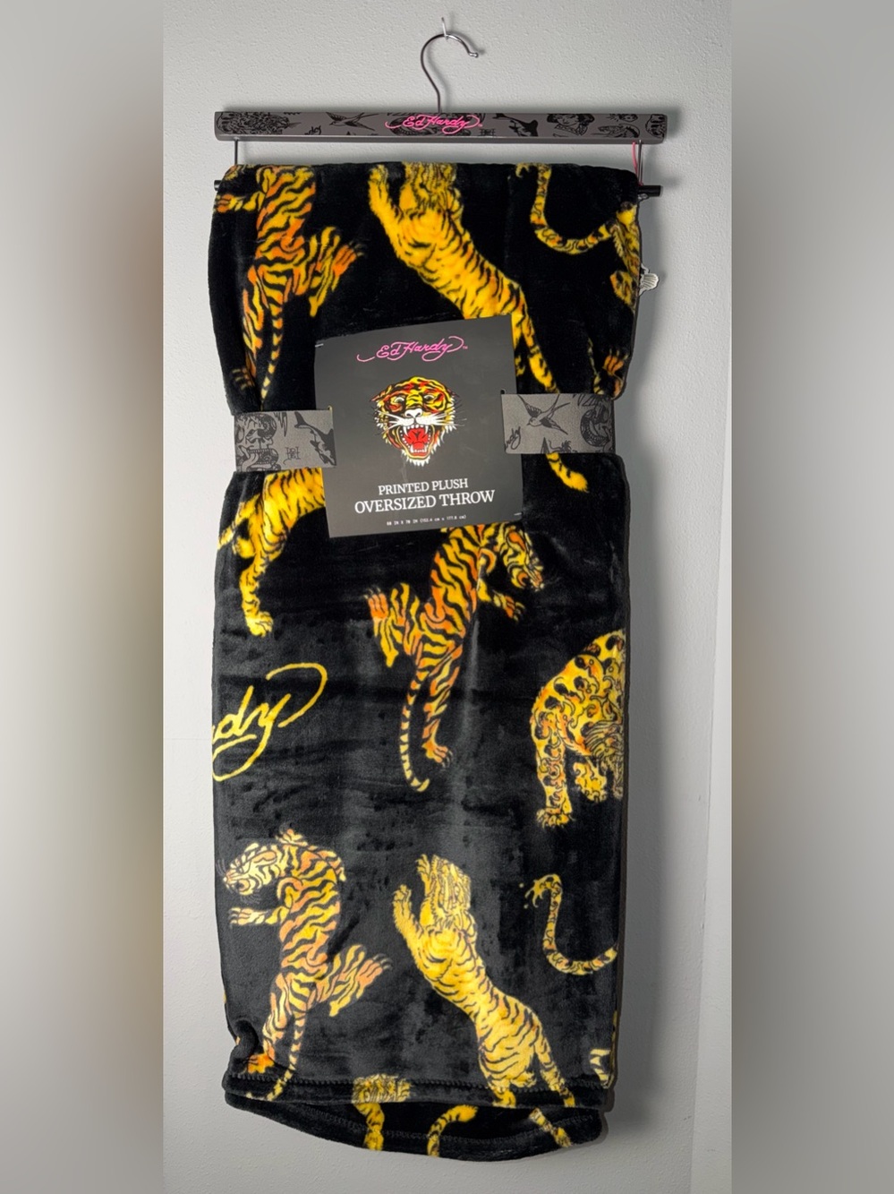 Ed Hardy Black & Yellow Tiger Print Kids Plush Throw